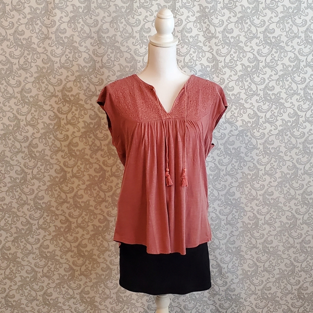 Lucky Brand Dusty Pink Short Sleeve Top (N…